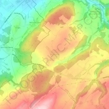 Topografisk kart Mannens, høyde, relieff