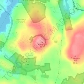 Topografisk kart Avery Hill, høyde, relieff