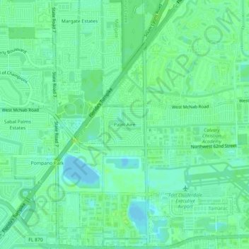 Topografisk kart Palm Aire, høyde, relieff