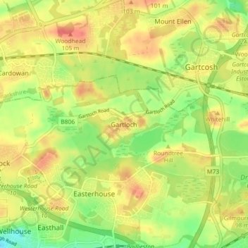 Topografisk kart Gartloch, høyde, relieff