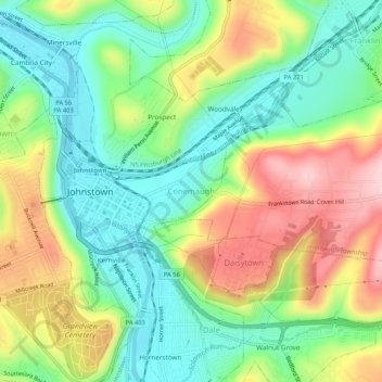 Topografisk kart Conemaugh, høyde, relieff