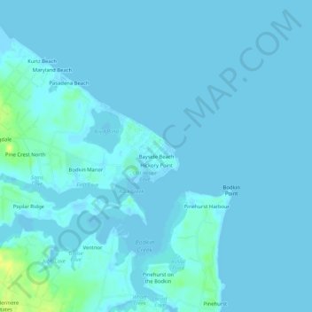 Topografisk kart Bayside Beach, høyde, relieff