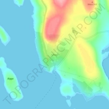 Topografisk kart Ulsta, høyde, relieff