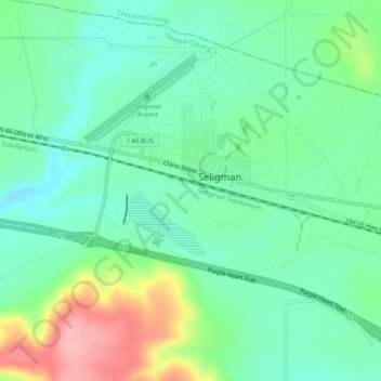 Topografisk kart Seligman, høyde, relieff