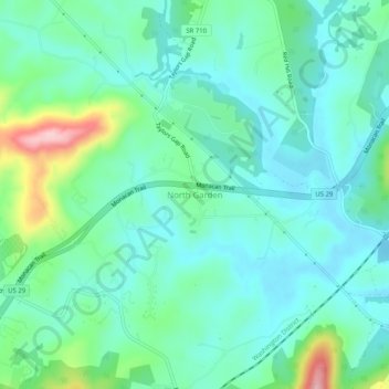 Topografisk kart North Garden, høyde, relieff