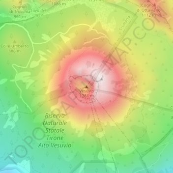 Topografisk kart Vesuvius, høyde, relieff