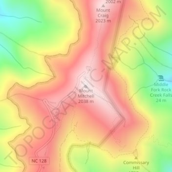 Topografisk kart Mount Mitchell, høyde, relieff