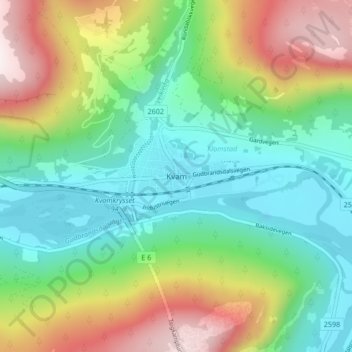 Topografisk kart Kvam, høyde, relieff
