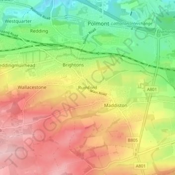 Topografisk kart Rumford, høyde, relieff