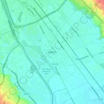 Topografisk kart Socorro, høyde, relieff