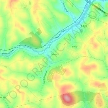 Topografisk kart Cowden, høyde, relieff