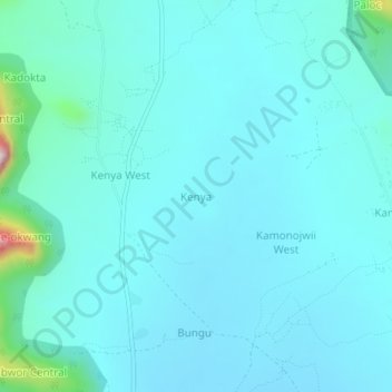 Topografisk kart Kenya, høyde, relieff