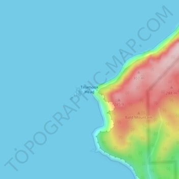 Topografisk kart Tillamook Head, høyde, relieff