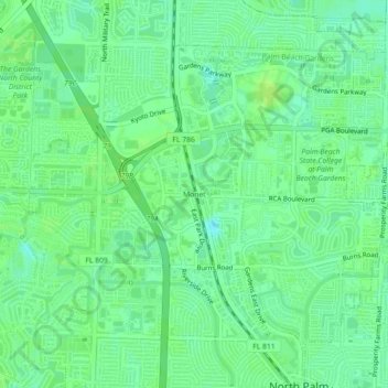 Topografisk kart Monet, høyde, relieff