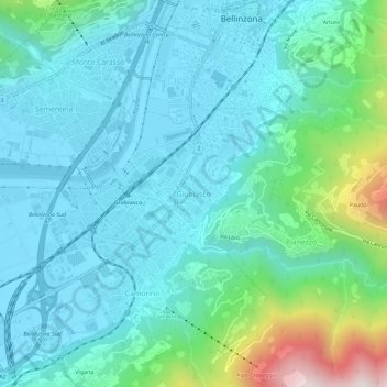 Topografisk kart Giubiasco, høyde, relieff