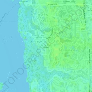 Topografisk kart Spring Creek Village, høyde, relieff