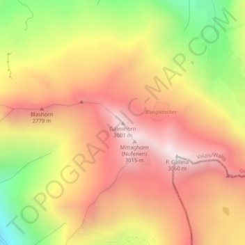 Topografisk kart Galmihorn, høyde, relieff