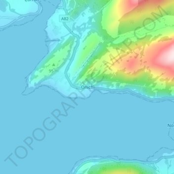 Topografisk kart Onich, høyde, relieff