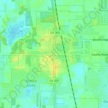 Topografisk kart Oxford, høyde, relieff