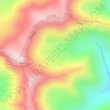 Topografisk kart Saur Mountains, høyde, relieff