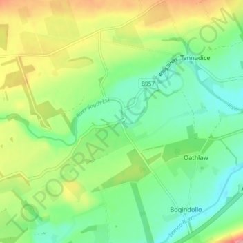 Topografisk kart Justinhaugh, høyde, relieff
