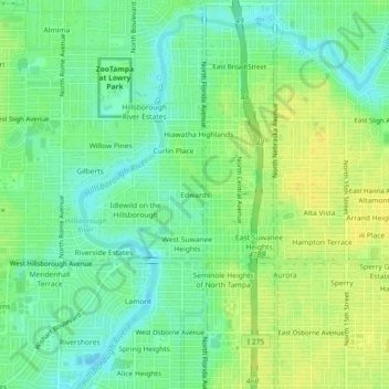 Topografisk kart Edwards, høyde, relieff