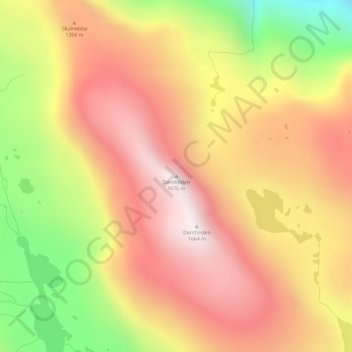 Topografisk kart Dønttinden, høyde, relieff