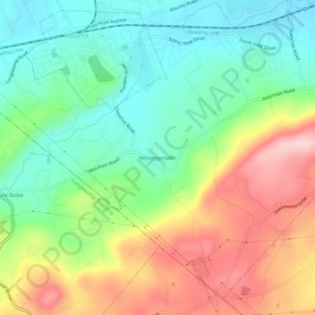 Topografisk kart Hensingersville, høyde, relieff