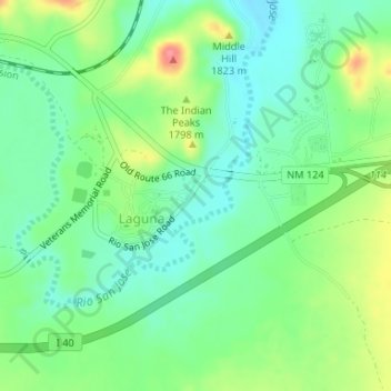 Topografisk kart Rio Grande Rift Historical Marker, høyde, relieff