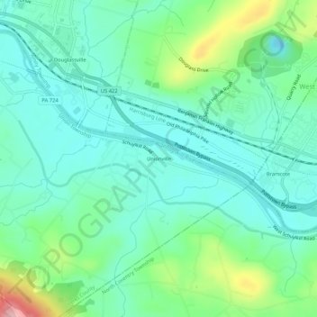Topografisk kart Unionville, høyde, relieff
