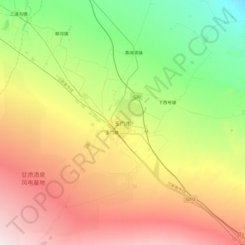 Topografisk kart Yumen, høyde, relieff