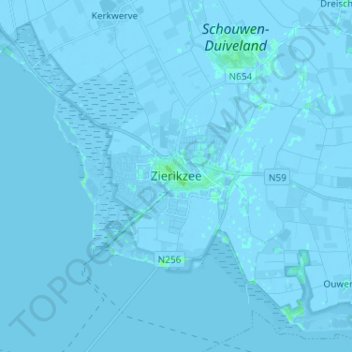 Topografisk kart Zierikzee, høyde, relieff