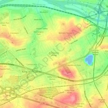 Topografisk kart Brandywine Village, høyde, relieff