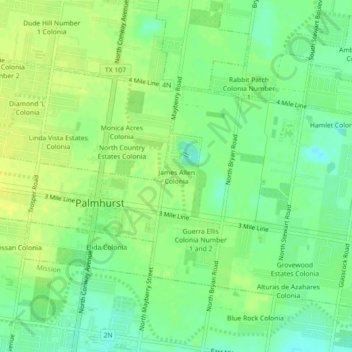 Topografisk kart James Allen Colonia, høyde, relieff