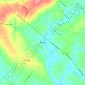 Topografisk kart Bergey, høyde, relieff