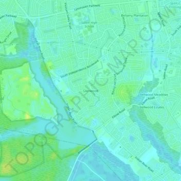 Topografisk kart Glenwood, høyde, relieff