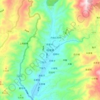 Topografisk kart Kedu, høyde, relieff