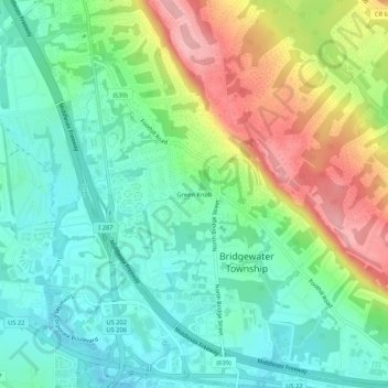 Topografisk kart Green Knoll, høyde, relieff
