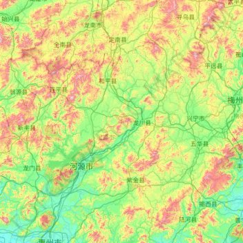 Topografisk kart Heyuan, høyde, relieff