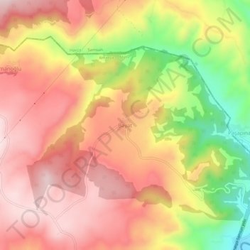 Topografisk kart Bayat, høyde, relieff