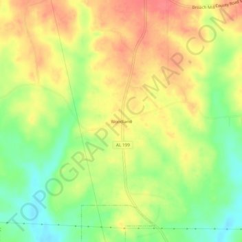 Topografisk kart Woodland, høyde, relieff
