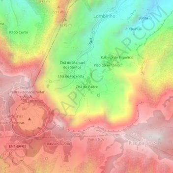 Topografisk kart Chã de Padre, høyde, relieff