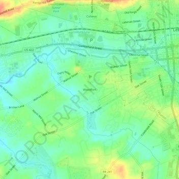 Topografisk kart Woodfort, høyde, relieff