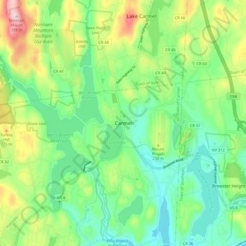 Topografisk kart Carmel, høyde, relieff