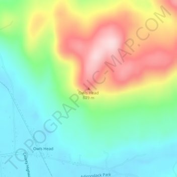 Topografisk kart Owls Head, høyde, relieff