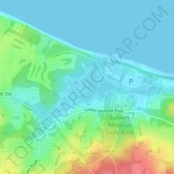 Topografisk kart Sunken Meadow, høyde, relieff