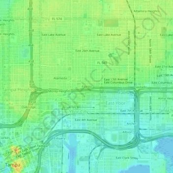 Topografisk kart Fiorito, høyde, relieff