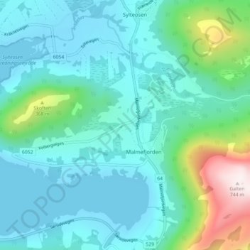 Topografisk kart Holen, høyde, relieff