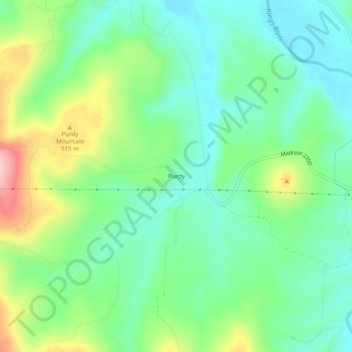 Topografisk kart Purdy, høyde, relieff