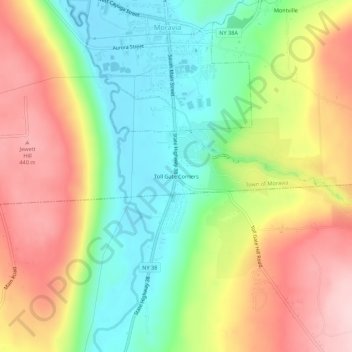 Topografisk kart Toll Gate Corners, høyde, relieff